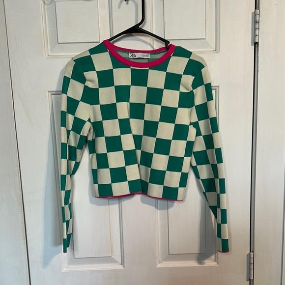 Zara Green Checkered Crop top size medium - Picture 1 of 4